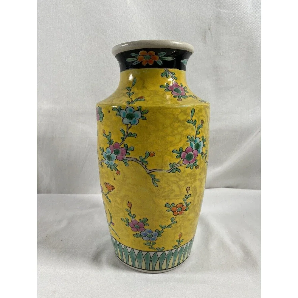 Vintage Hand Painted Bird Floral Branch Vase Made in Japan 9 1/2” Tall #624